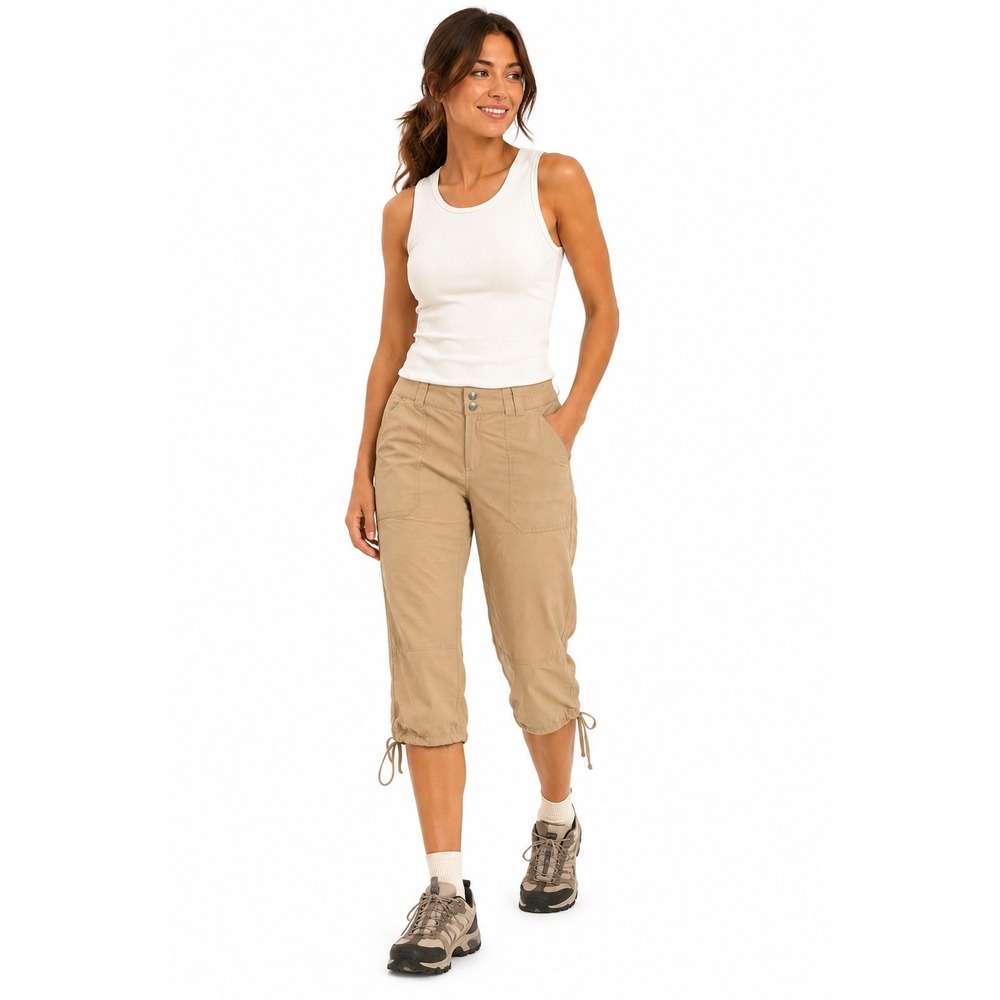 Patagonia Womens Hiking Cropped Pant Khaki Size 12 Nylon Spandex Capri Trail
